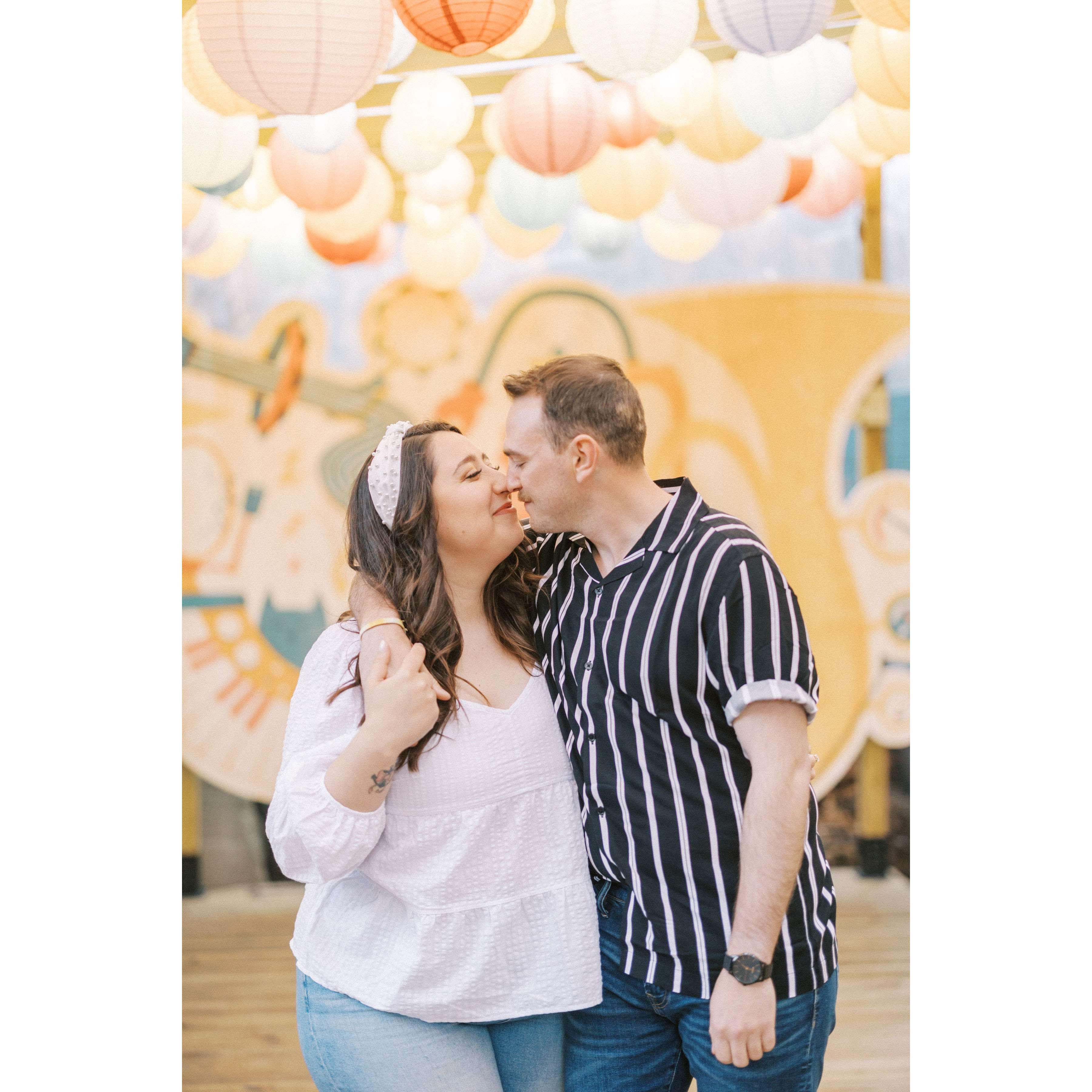 Engagement pictures in the Italian Market - ah the romantic smell of cured meats.
