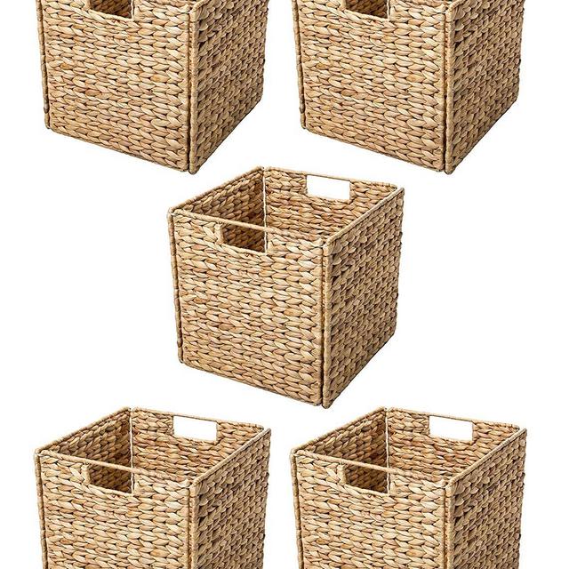 Trademark Innovations Foldable Hyacinth Storage Baskets with Iron Wire Frame (Set of 5)