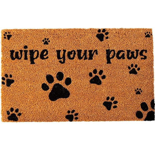 SliptoGrip Natural Coir Door Mats with Non Slip Heavy Duty Rubber Backing - Trendy Designs Entry Mat for Indoor and Outdoor Use (16x24 Inches, Wipe Paws)