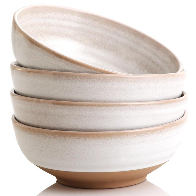 COIKZLY Handmade Ceramic Bowl Set of 4, 28oz - Ideal for Soup, Salad, Cereal, and Rice - Microwave Safe, Durable Clay Dishes - 6.3in