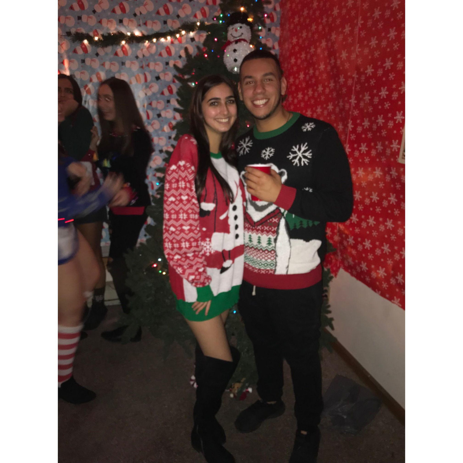 Our first picture together - taken 2018 at the Sig Tau christmas party!