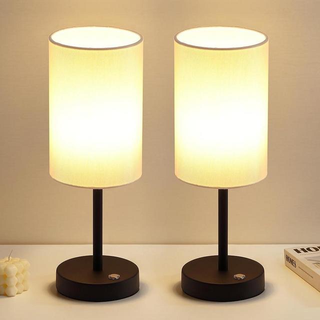 KDG Simple Cordless Table lamp, Portable Bedside 5000mAh LED Desk Lamp, 3 Brightness Levels Emergency Light, Linen Lampshade for Living Room, Bedroom, Dining Room, Night Light (Black)
