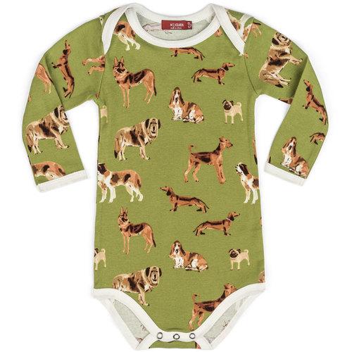 Organic Long Sleeve Bodysuit, Green Dogs