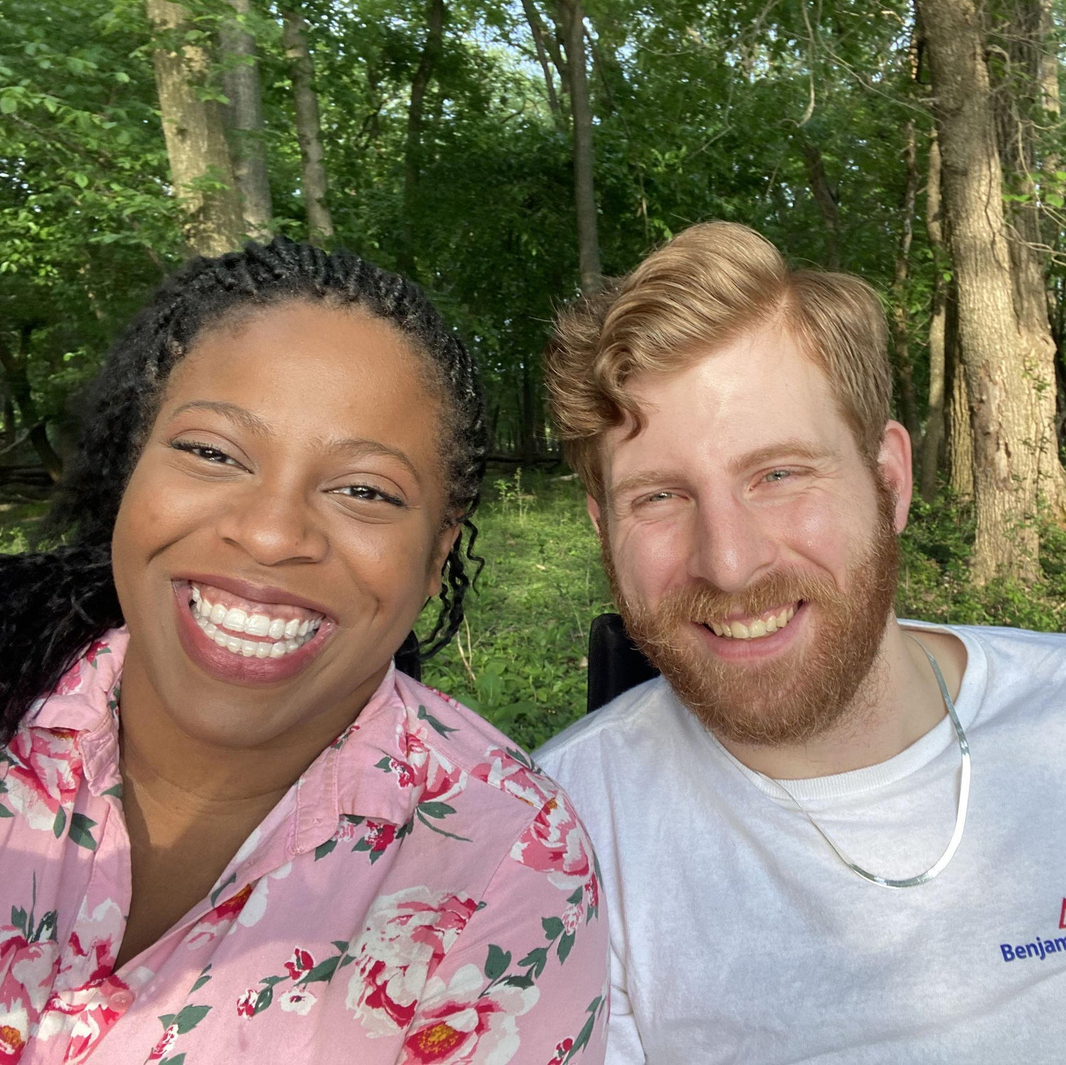 Our first spring together, enjoying the weather at a forest preserve in Evanston 2021