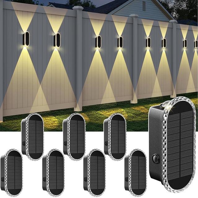 Solar Fence Lights Outdoor - 3000/4000/6000K 3 Modes,Up & Down Lighting IP65 Waterproof Fence Lights Solar Powered, Solar Wall Lights Outdoor for Backyard/Garden/Patio/Garage and Wall decor (8 pack)