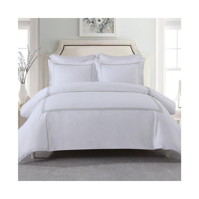 Egyptian Linens Adeline 100% Cotton Percale Embroidered Duvet Cover Set, King/California King