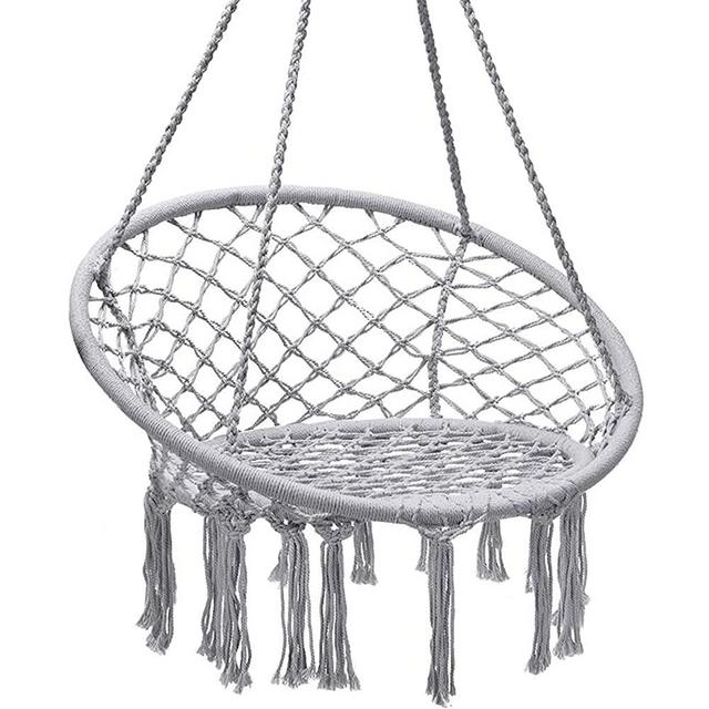 Giantex Hanging Hammock Chair, Macrame Hanging Chair 330 Pounds Capacity, Cotton Rope Handwoven Tassels Porch Swing Chair for Bedroom, Living Room, Yard, Garden, Balcony, Indoor / Outdoor(Grey)