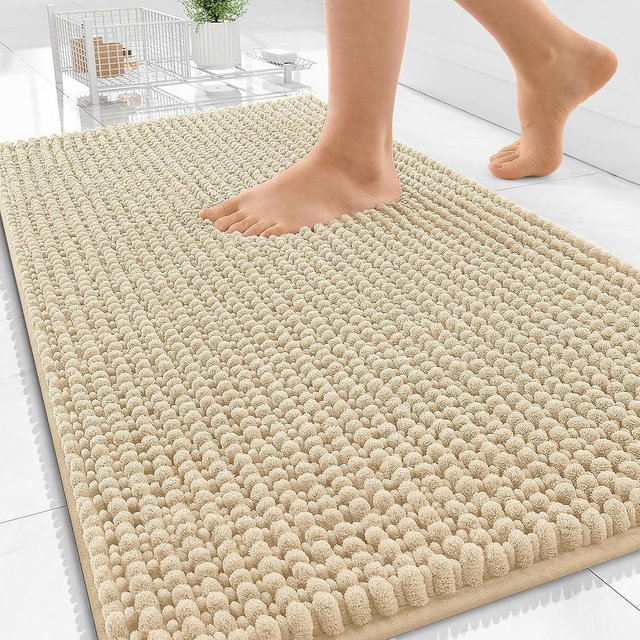 OLANLY Thick Bathroom Rugs 30x20, Extra Soft Absorbent Chenille Bath Rugs, Rubber Backing, Machine Wash Dry, Bath Mats for Bathroom Floor, Tub and Shower, Home Decor Accessories, Beige