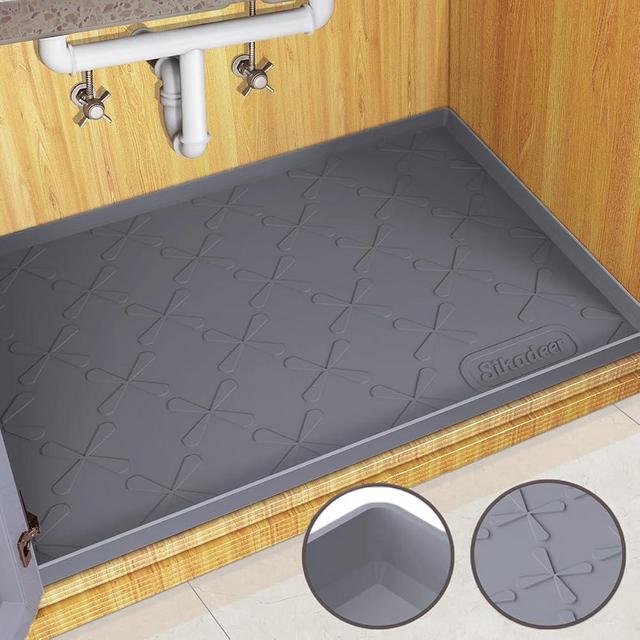 SIKADEER Under Sink Mat for Kitchen Waterproof, 40" x 22" Silicone Mat Cabinet Liner for Bathroom Under Sink Organizer with Raised Edge, Fits 42inch Standard Cabinet Under Sink Drip Tray Protector