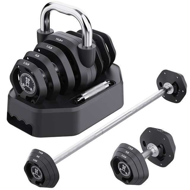 Tepemccu 4-in-1 Adjustable Kettlebell, 5.88-45lbs Kettlebells Weight Set, Adjustable Weight Kettlebell Used as Dumbbell, Barbell for Home Gym Full Body Workout