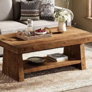 Calvin 47 in. Brown Rectangle Solid Wood Coffee Table Center Farmhouse