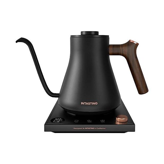 Electric Kettles, INTASTING Gooseneck Electric Kettle, ±1℉ Temperature Control, Wooden Accents, Stainless Steel Inner, Quick Heating, for Pour Over Coffee, Brew Tea, Boil Hot Water, 0.9L Black