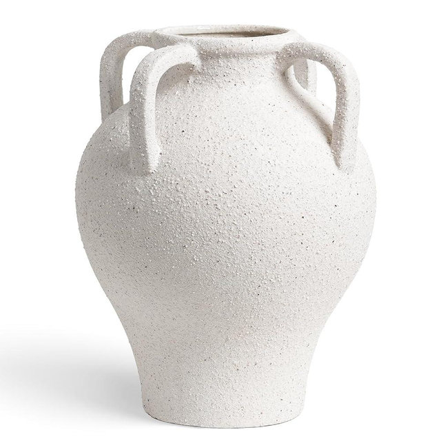 Large White Ceramic Vase - 10.8 Inch Rustic Farmhouse Vase with Handles for Home Decor, Vintage Tall Vases for Living Room, Table, Bathroom, Holiday & Weddings (Rock Sand White)