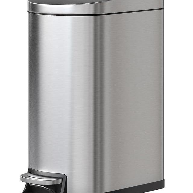 Garvee 13 gal / 50 L Stainless Steel Kitchen Trash Can with Lid, Slim Rustproof Garbage Can, Large Step-on Metal Trash Bin with Inner Bucket, Rear Handle, Soft Close Lid, Silver