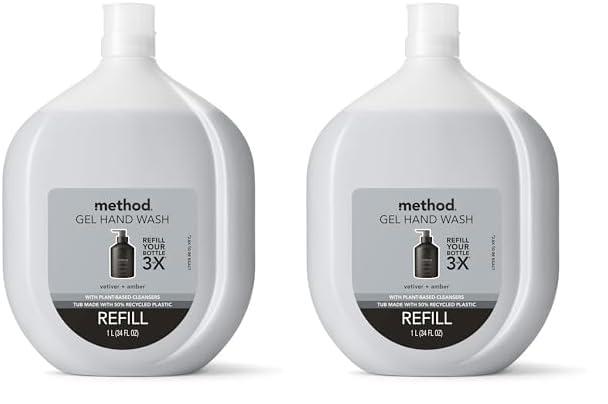 Method Gel Hand Soap Refill, Vetiver + Amber, Biodegradable Formula, 34 Fl Oz (Pack of 2)