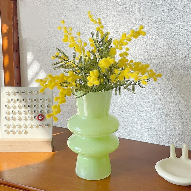 JSPYFITS Glass Vases for Decor, 7.8 Inch Four- Layer Hydroponic Glass Vase Bubble Flower Vases Decorative for Home Décor, Funky Modern Geometric for Living Room/Wedding/Party/Office(Milky Green)
