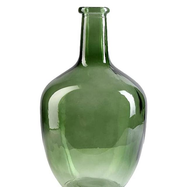 Serene Spaces Living Green Bottleneck Glass Vase, Vintage Floor Vase, Long-Stemmed Floral Container, Decorative Centerpiece for Coffee Table, Office, Wedding, Events, 7.48" Diameter & 12" Tall