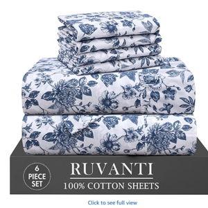 6 Pcs Cotton Sheets - Queen Sheet Set 16" Deep Pockets, Wild Flower