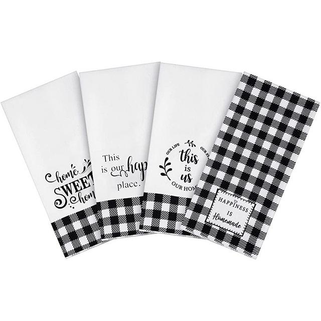 4 Pieces Kitchen Dish Towels Black White Plaid Buffalo Check Plaid Ultra Absorbent Soft Quick Drying Dish Clothes Polyester Cleaning Cloth for Washing Drying Dishes Kitchen Home Supplies