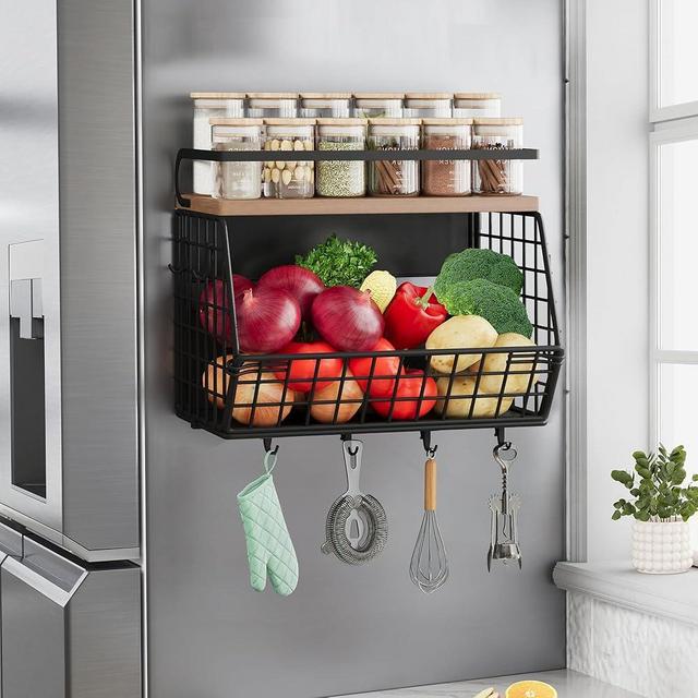 Clothink Magnetic Shelf for Fridge, Onion and Potato/Spice/Snacks/Fruit and Vegetable Storage and Organizer, Wire Basket for Pantry, Kitchen Countertop, RV and Laundry
