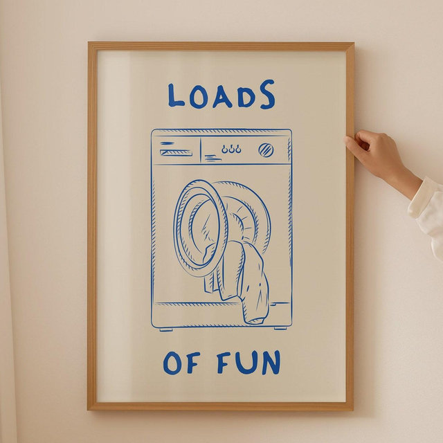 Loads Of Fun Poster Funny Laundry Print Laundry Room Decor Cute Quote Print Minimalist Wall Art Laundromat Poster Blue Laundry Room Print