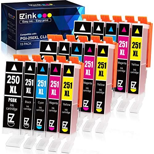 E-Z Ink (TM) Compatible Ink Cartridge Replacement for Canon PGI-250XL PGI 250 XL CLI-251XL CLI 251 XL (15 Pack) to use with PIXMA MX922 MG7520 MG5520 MG5420 MG7120 MG6320