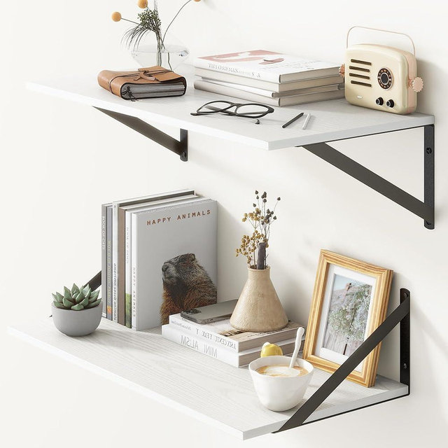 Fun Memories Floating Shelves Wall Mounted, 12 Inch Deep Floating Shelves for Wall, 36" W x 12" D White Wall Shelves, Large Display Storage Shelves for Books, Living Room, Bedroom, Kitchen, Set of 2