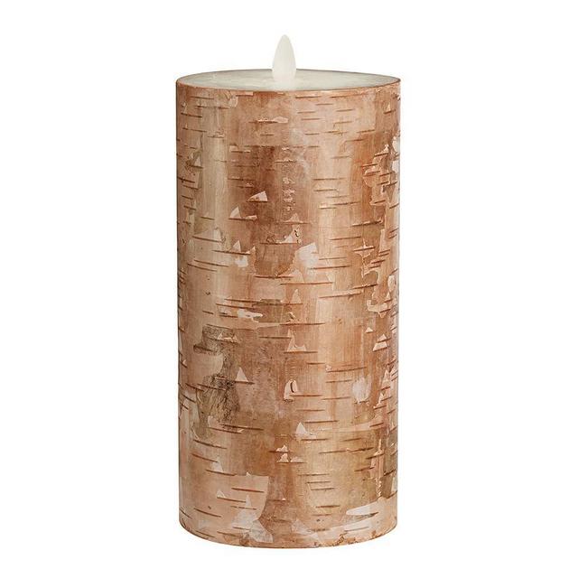 Flameless Flickering Birch Painted Wax Pillar Candle, 4 x 8"