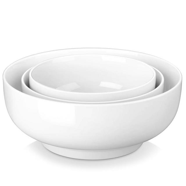MALACASA Large Salad Bowls, White Serving Bowls Set of 3 (44 & 60 &114 OZ), Porcelain Mixing Bowls for Salad, Cereal, Soup, Pasta and Vegetable Fruit, Dishwasher & Microwave Safe, Series Regular