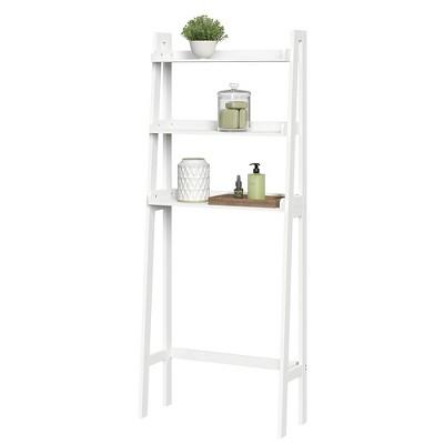 Over Toilet Space Saver with Tiered Ladder Shelves White