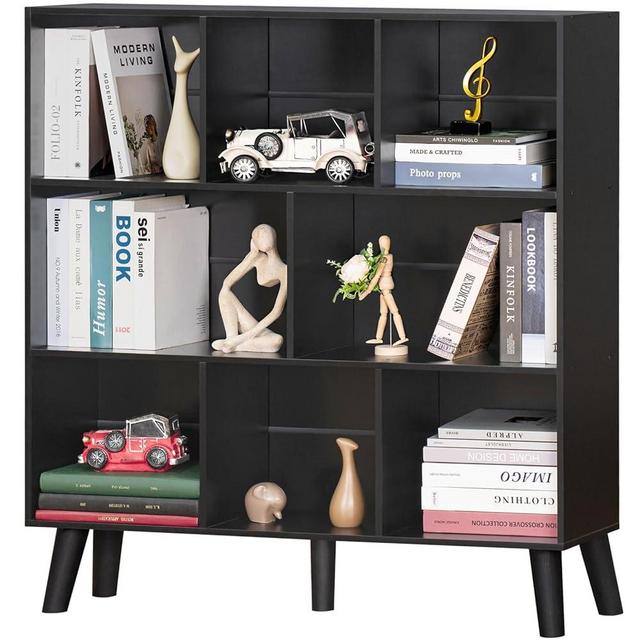 YAHARBO 8 Cube Bookshelf,3 Tier Bookcase with Legs,Black Mid-Century Modern Bookshelves,Large Free Standing Open Storage Organizer Shelf,Tall Wooden Book Case Furniture for Bedroom,Living Room,Office