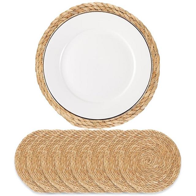 Round Woven Placemats - Boho Rattan Placemats Natural Water Hyacinth Placemats, Farmhouse Weave Place Mats, Rustic Braided Wicker Table Mats for Dining Table,Home,Wedding (12 inch Set of 8)