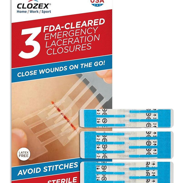 Clozex Emergency Laceration Closures - Repair Wounds Without Stitches, FSA HSA Eligible Skin Closure Device for 3 Individual Wounds Or Combine for Total Length of 3 3/8 Inches