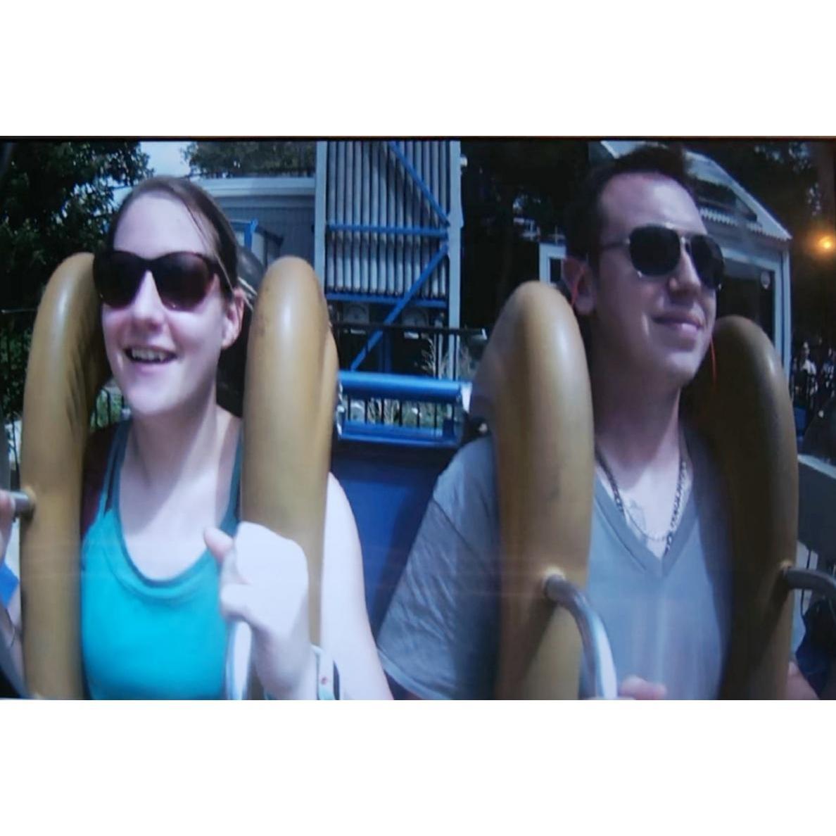 We went to Cedar Point for my 26th birthday. This was right before we were launched into the air by the Slingshot!