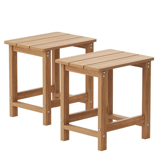 MXIMU Outside Adirondack Side Table, Weather Resistant Square Outdoor Side Tables Set of 2, Outdoor End Table for Backyard Pool Indoor Companion Front Porch, Teak