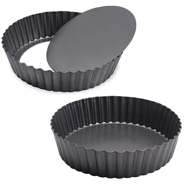2 Pack Nonstick Tart Pan, Quiche Pan, Carbon Steel Deep-dish Pie Pan with Removable Loose Bottom (9.4 In)
