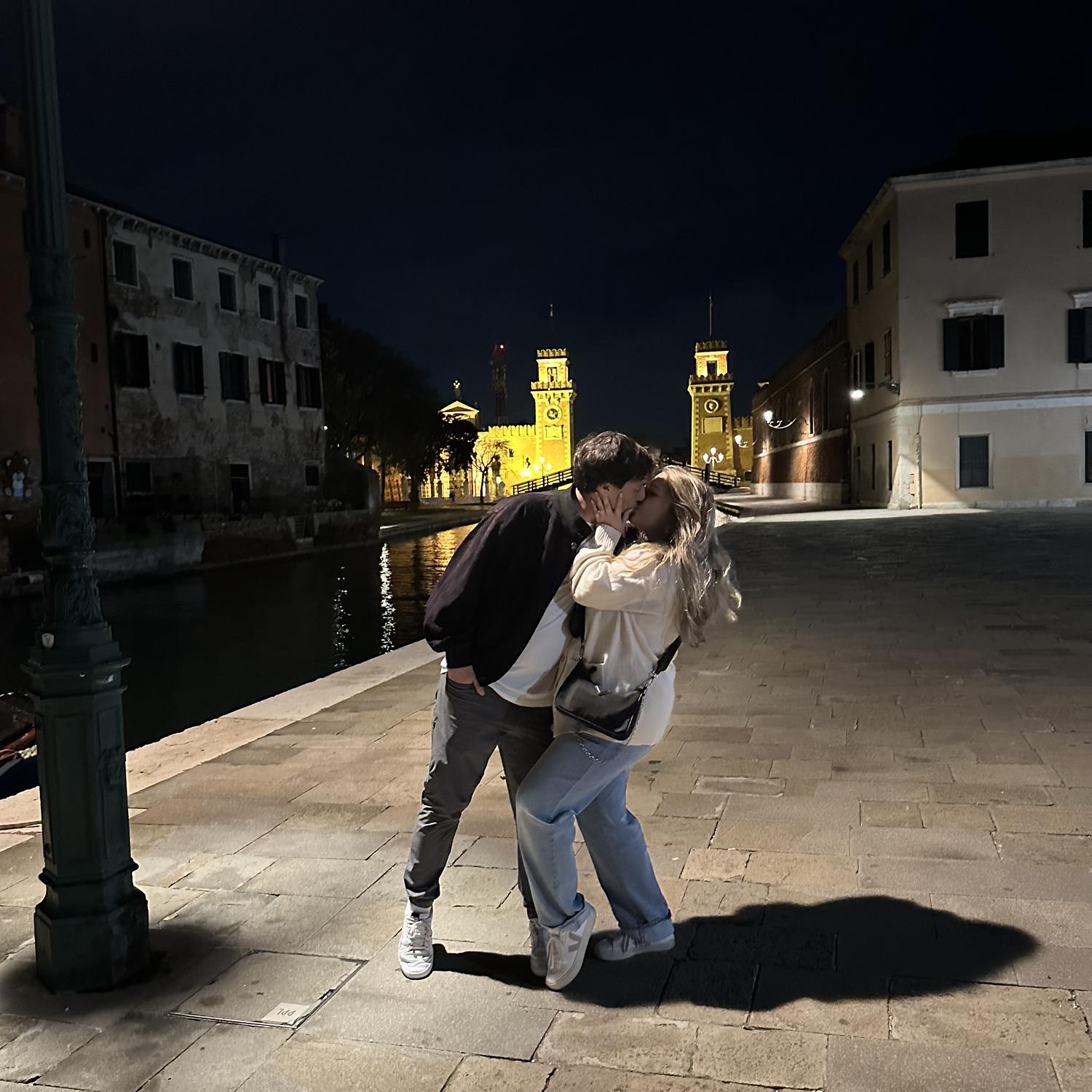 Practicing our end-of-the-aisle kiss….in Venice 🤭