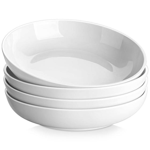 MALACASA 10" Large Pasta Bowls, 56 OZ White Salad Bowls Soup Bowls, Porcelain Serving Bowls Set of 4, Large Kitchen Bowl Plates Pasta Plates, Microwave & Dishwasher Safe, Series REGULAR