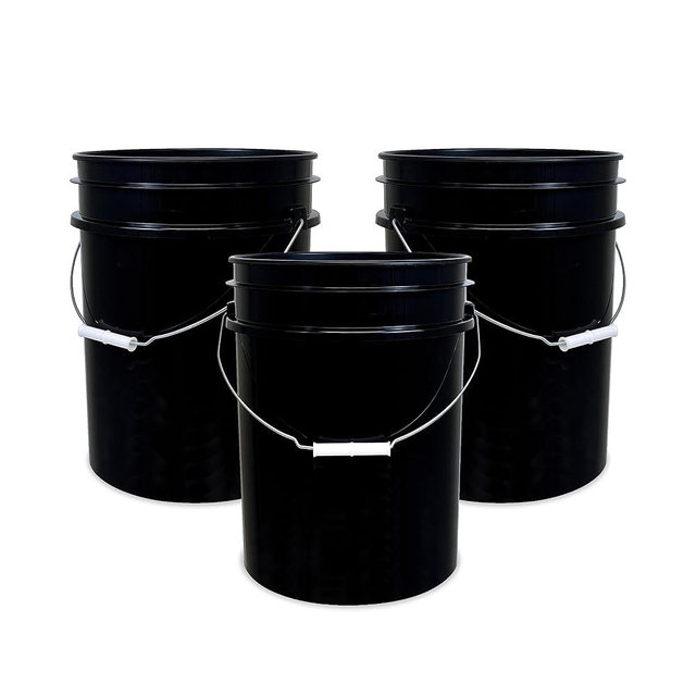 5 Gallon Bucket Only | Made in USA | Food Grade | Durable 90 Mil All Purpose Pail | BPA Free | Premium HPDE | Easy Stack and Store | Lids Not Included (Black, 3)