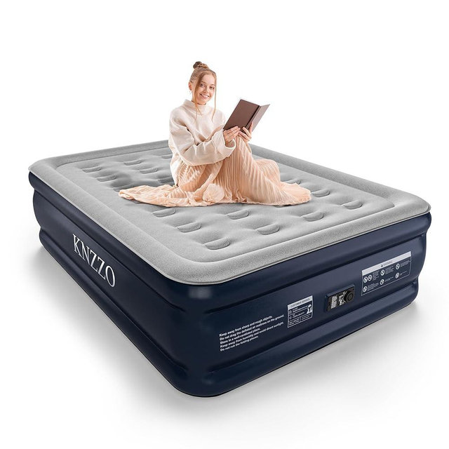 KNZZO Full Air Mattress with Built-in Pump, 18" Top Inflatable Mattress with Waterproof Flocking Fabric, Three-Minute Quick-Inflatable Bed. Portable Blow Up Mattress for Home, Outdoor and Guests