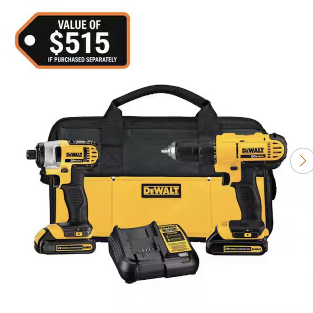 DEWALT 20V MAX Cordless Drill/Impact 2 Tool Combo Kit with (2) 20V 1.3Ah Batteries, Charger, and Bag DCK240C2