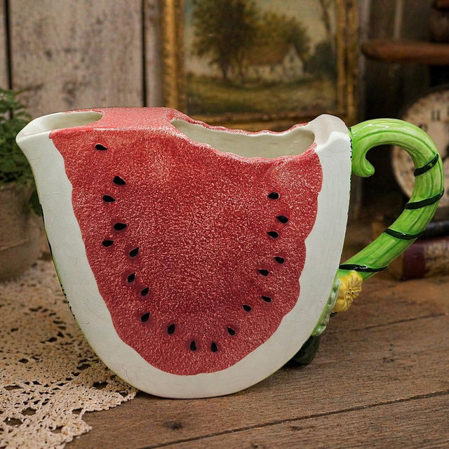 Watermelon Ceramic Pitcher, Whimsical Summer Serveware, Cottage Kitchen Decor