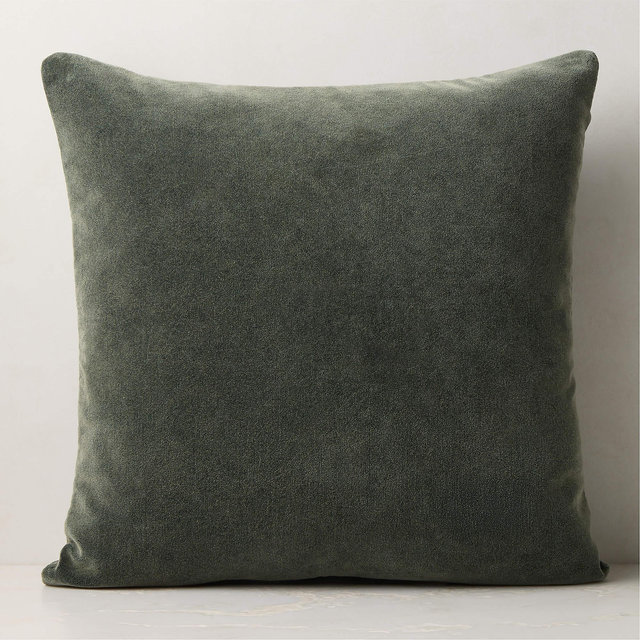 Encino Smoked Green Organic Cotton Stonewashed Velvet Throw Pillow with Down-Alternative Insert 23"x23"