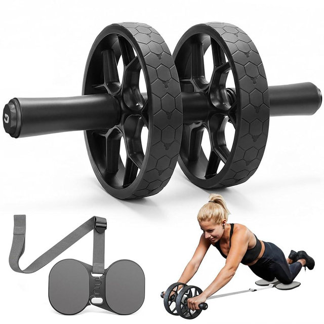VINSGUIR Ab Roller Wheel for Beginners to Pros, Ab Roller with Adjustable & Detachable Resistance Band, Core Workout Equipment for Home Gym, Abdominal Wheel with Exercise Guide and Knee Pad, Men Women