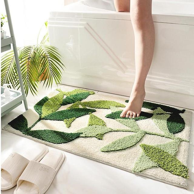 ZGXL Green Leaves Bath Mats Bathroom Rugs Set 2 Piece Non-Slip Soft Microfiber Absorbent Machine Washable Entrance Doormat Boho Carpet for Bathroom Floor Tub Shower (17.5 X 25.5+19.5 X 31.5 Inches)