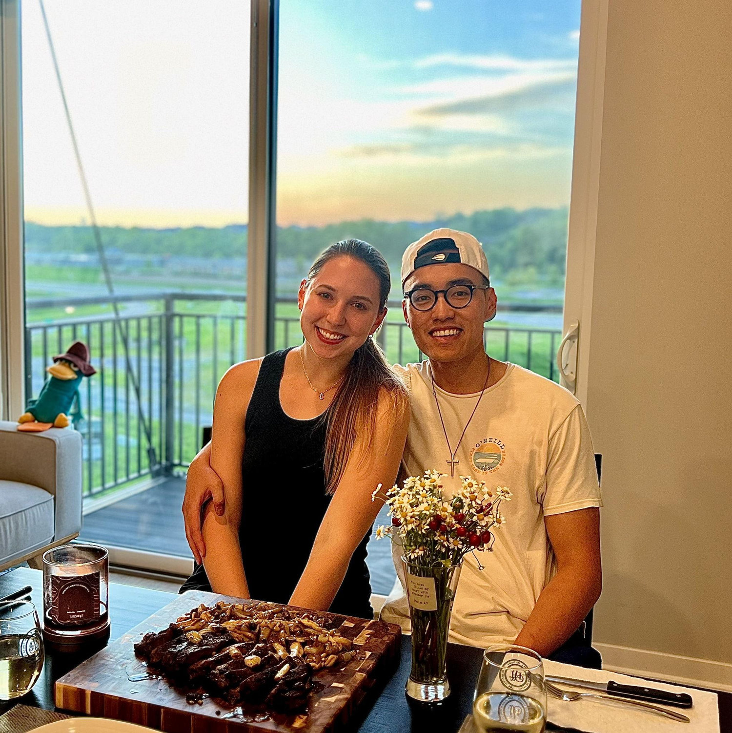 Our joint love for white wine and steak began here
