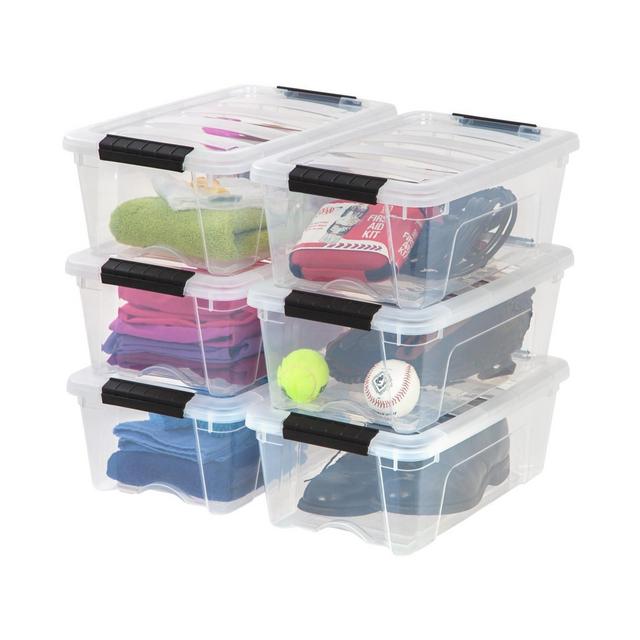 IRIS USA 12.75qt 6Pack Clear View Plastic Storage Bins with Lids and Secure Latching Buckles, Clear