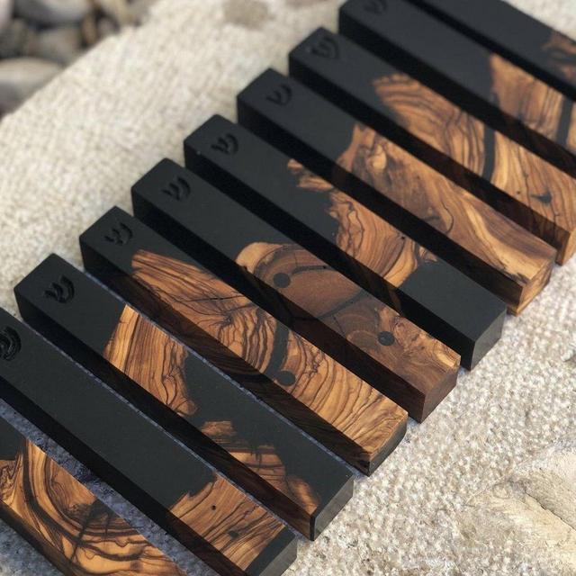 Olive Wood + Black Mezuzah | Engraved Shin