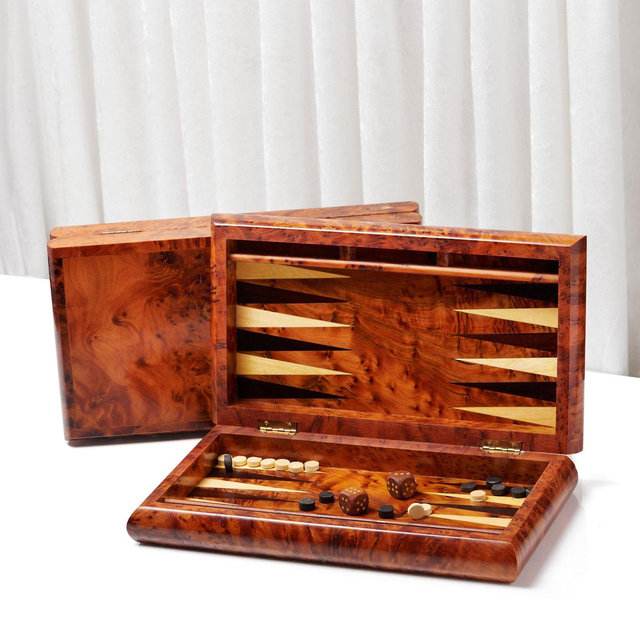 Handmade Thuya Wood Burl Backgammon Game: Foldable Moroccan Art