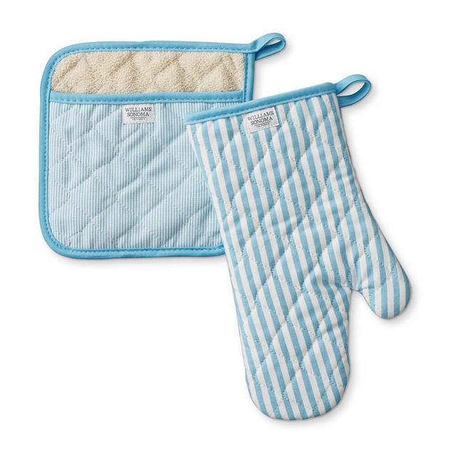 Williams Sonoma Bay Stripe Oven Mitt & Potholder Set, Sky Blue